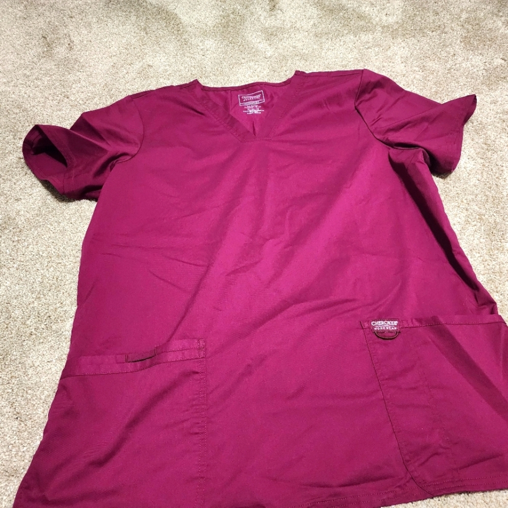 Cherokee workwear womens scrub top color is burgundy